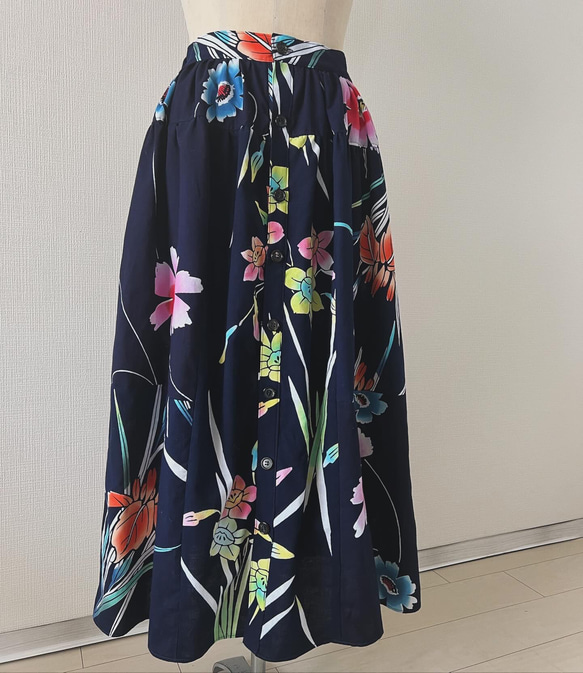 YUKATA de スカート/紺/普通サイズ/フリーサイズ・綿100%・浴衣・夏祭り・サスティナブル 5枚目の画像
