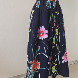 YUKATA de スカート/紺/普通サイズ/フリーサイズ・綿100%・浴衣・夏祭り・サスティナブル 7枚目の画像