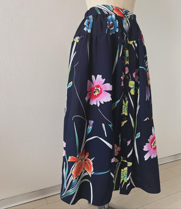 YUKATA de スカート/紺/普通サイズ/フリーサイズ・綿100%・浴衣・夏祭り・サスティナブル 7枚目の画像