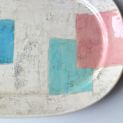 楕円皿　中　ピンク×ブルー×グリーン 5枚目の画像