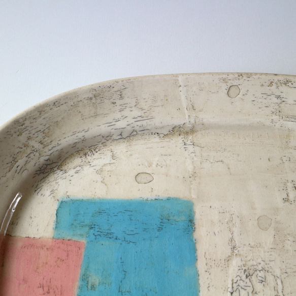 楕円皿　中　ピンク×ブルー×グリーン 4枚目の画像