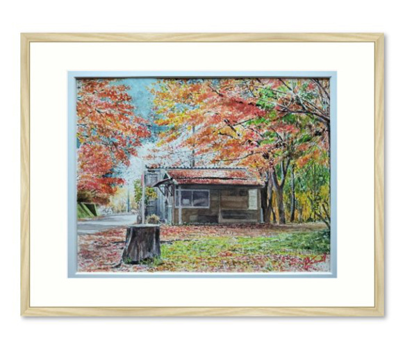 絵画　水彩画　風景画　画題「晩秋の茶店跡」 2枚目の画像