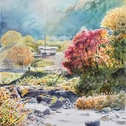真作】絵画 山水風景と詩の調和 優雅な和風アート作品 静寂の