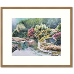 絵画　水彩画　風景画　画題「秋の川沿い」 2枚目の画像