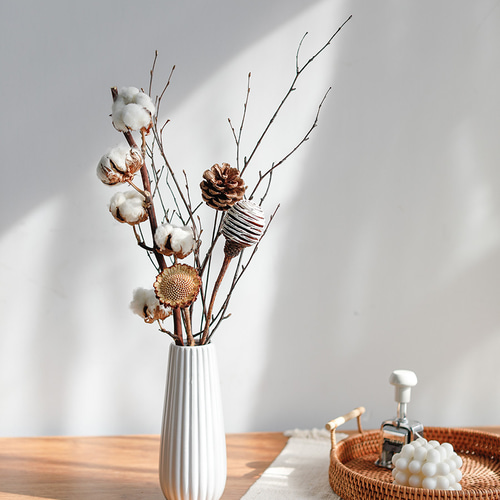 松ぼっくり コットンツリー(白)ドライフラワーブーケ - 花瓶アレンジ