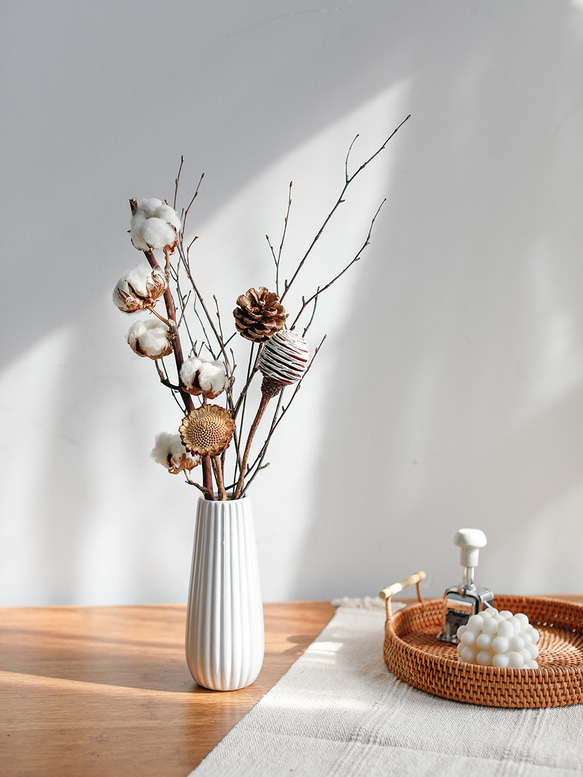 松ぼっくり コットンツリー(白)ドライフラワーブーケ - 花瓶アレンジ - 2枚目の画像