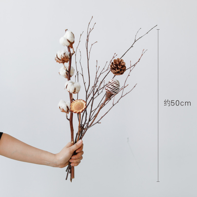 松ぼっくり コットンツリー(白)ドライフラワーブーケ - 花瓶アレンジ