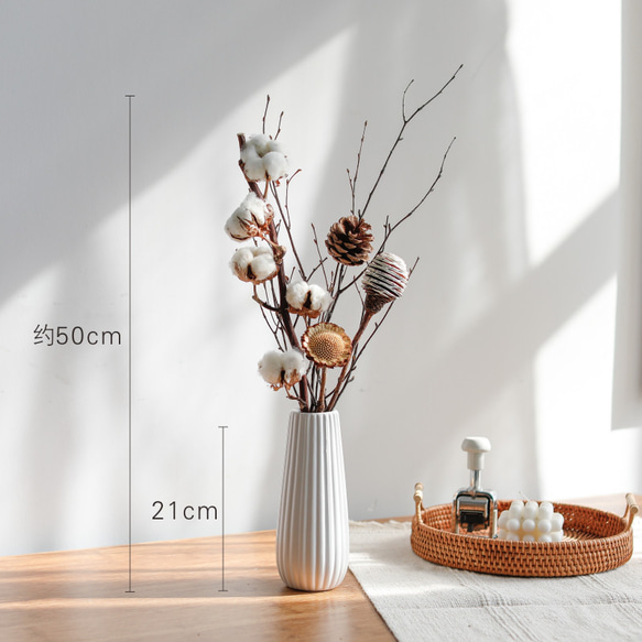 松ぼっくり コットンツリー(白)ドライフラワーブーケ - 花瓶アレンジ - 3枚目の画像