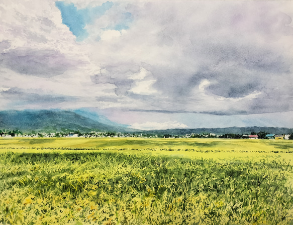 絵画 水彩画 風景画 画題「雲間の光を受けて」 絵画 yamakasumi56 通販