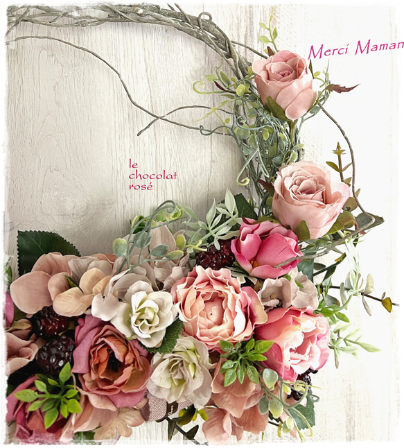 ニュアンスピンク４種のバラのリース～Creema限定～アーティフィシャルフラワー 4枚目の画像