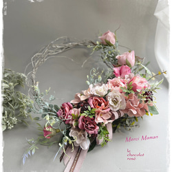 ニュアンスピンク４種のバラのリース～Creema限定～アーティフィシャルフラワー 2枚目の画像