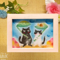 ◇原画◇ 『 川 辺の ホタル もこれまた綺麗だニャー♪』猫 癒し