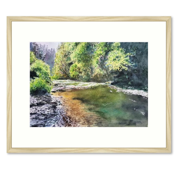 絵画　水彩画　風景画　画題「初夏の川」 2枚目の画像