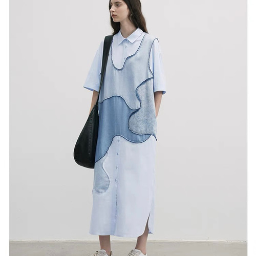 ダークブルー ビーズ刺繍 フリルドレス やく 