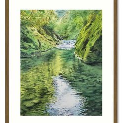 絵画　水彩画　風景画　画題「川筋の光」 2枚目の画像