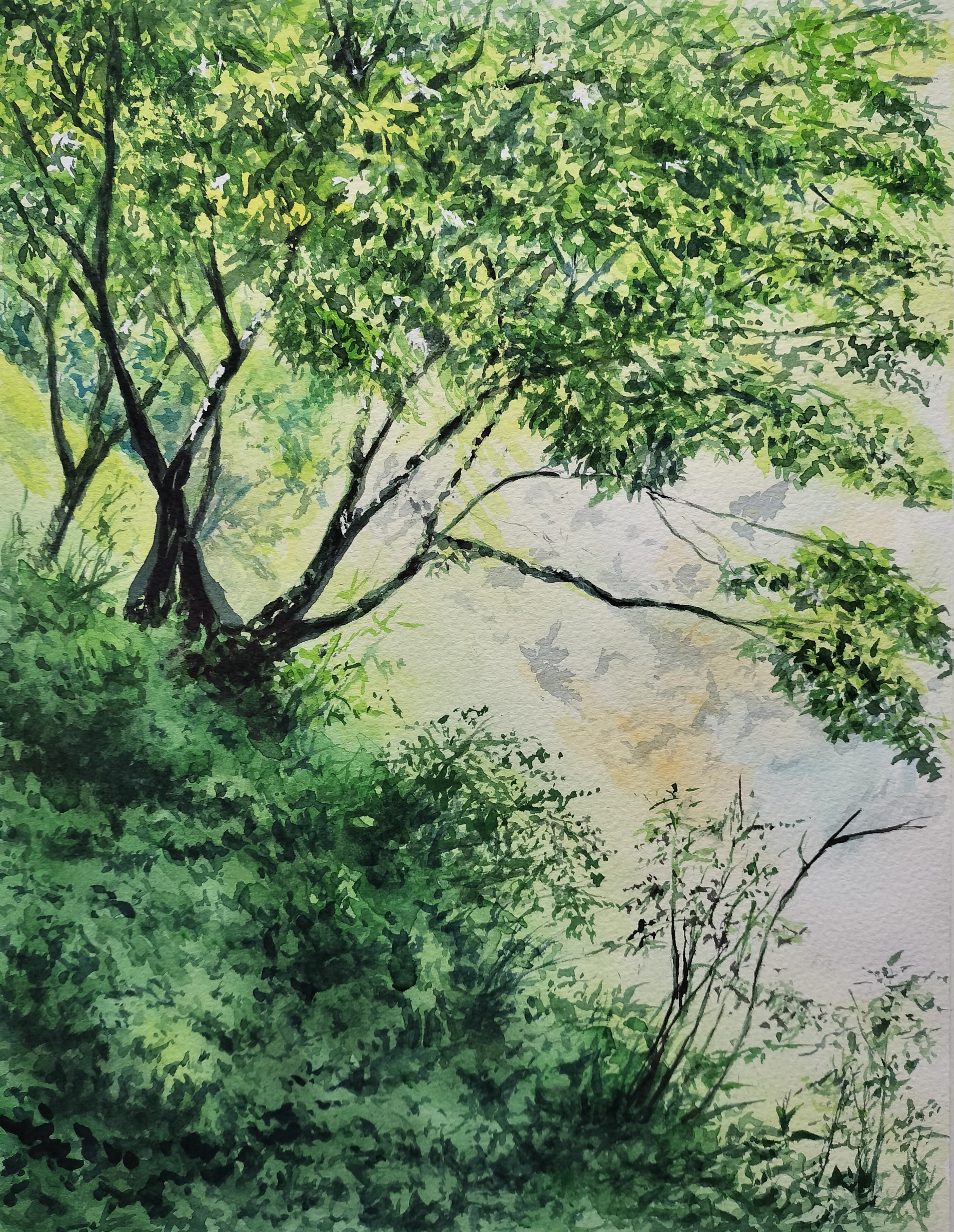 絵画　水彩画　風景画　画題「急峻に立つ」        Ω