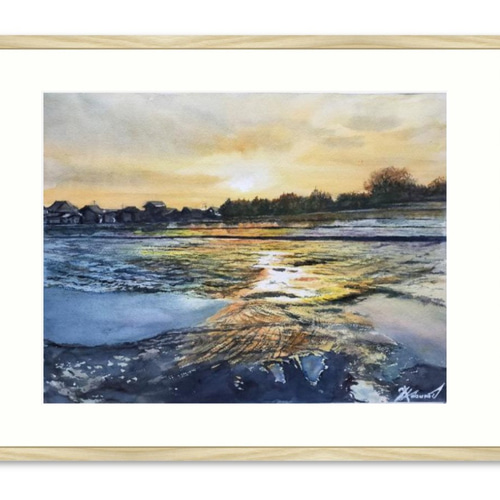絵画 水彩画 風景画 画題「夕刻の輝き」 絵画 yamakasumi56 通販