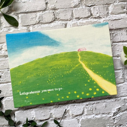 絵画 お花畑 風景画 アクリル画 原画（夕映えのコスモス