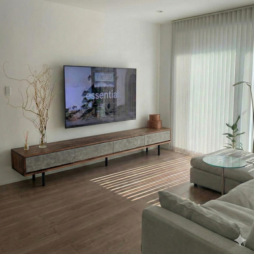 無垢】テレビボード 180㎝ ダークブラウン モルタル風 鉄脚 テレビ台