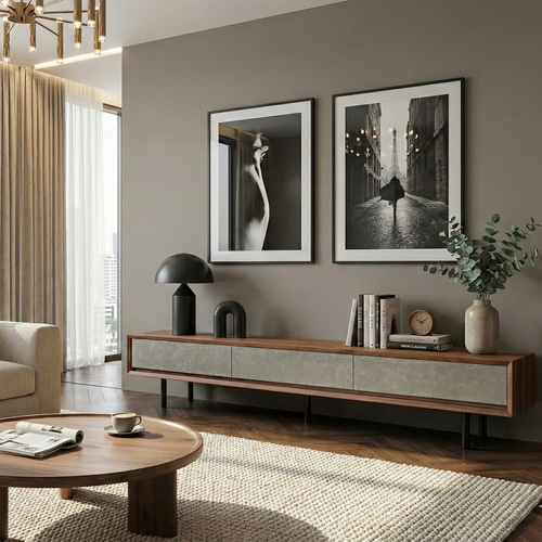 無垢】テレビボード 180㎝ ダークブラウン モルタル風 鉄脚 テレビ台