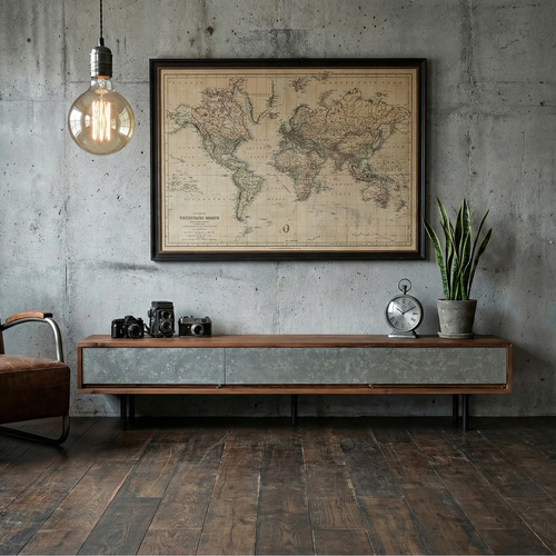 無垢】テレビボード 180㎝ ダークブラウン モルタル風 鉄脚 テレビ台