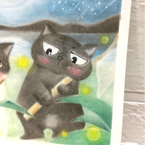 ◇原画◇ 『 ホタル を探しにLet's Goだニャー♪』猫 癒し パステル
