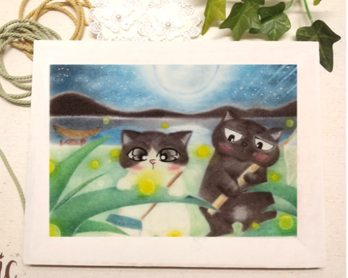 【原画】『時を数える猫』（猫の絵　猫グッズ　時計　絵画　パステル画） 原画】『時を数える猫』（猫の絵猫グッズ時計絵画パステル画）