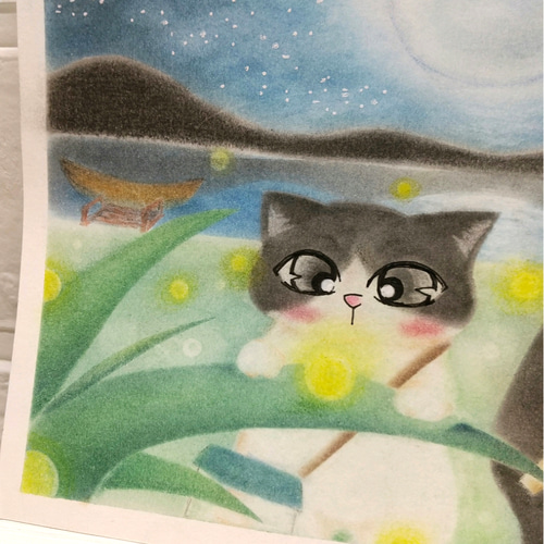 癒しの絵パステル画 水彩画 猫ちゃん 絵画】猫のパステル画（U