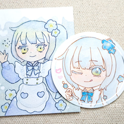 ネモフィラメイドちゃんセット(オリジナル/アナログイラスト) イラスト