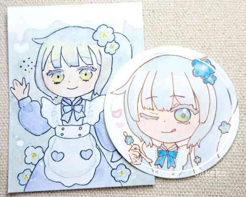 オリジナル手描きアナログイラスト「シッポの女の子」送料無料