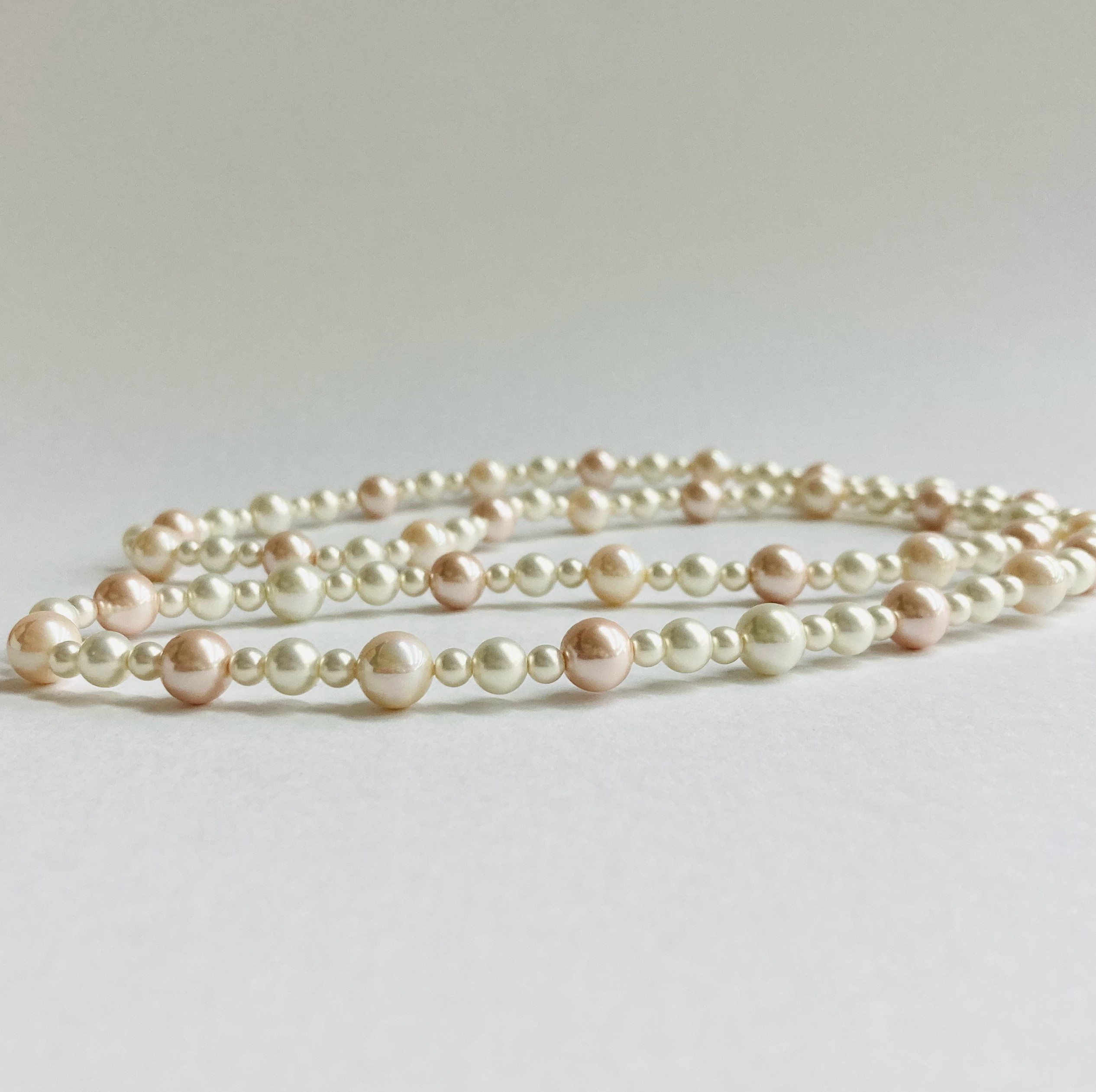 ガラスmixパールオペラネックレス/エンドレス加工/4x8mm約75cm/ピンクxホワイトmix/日本製