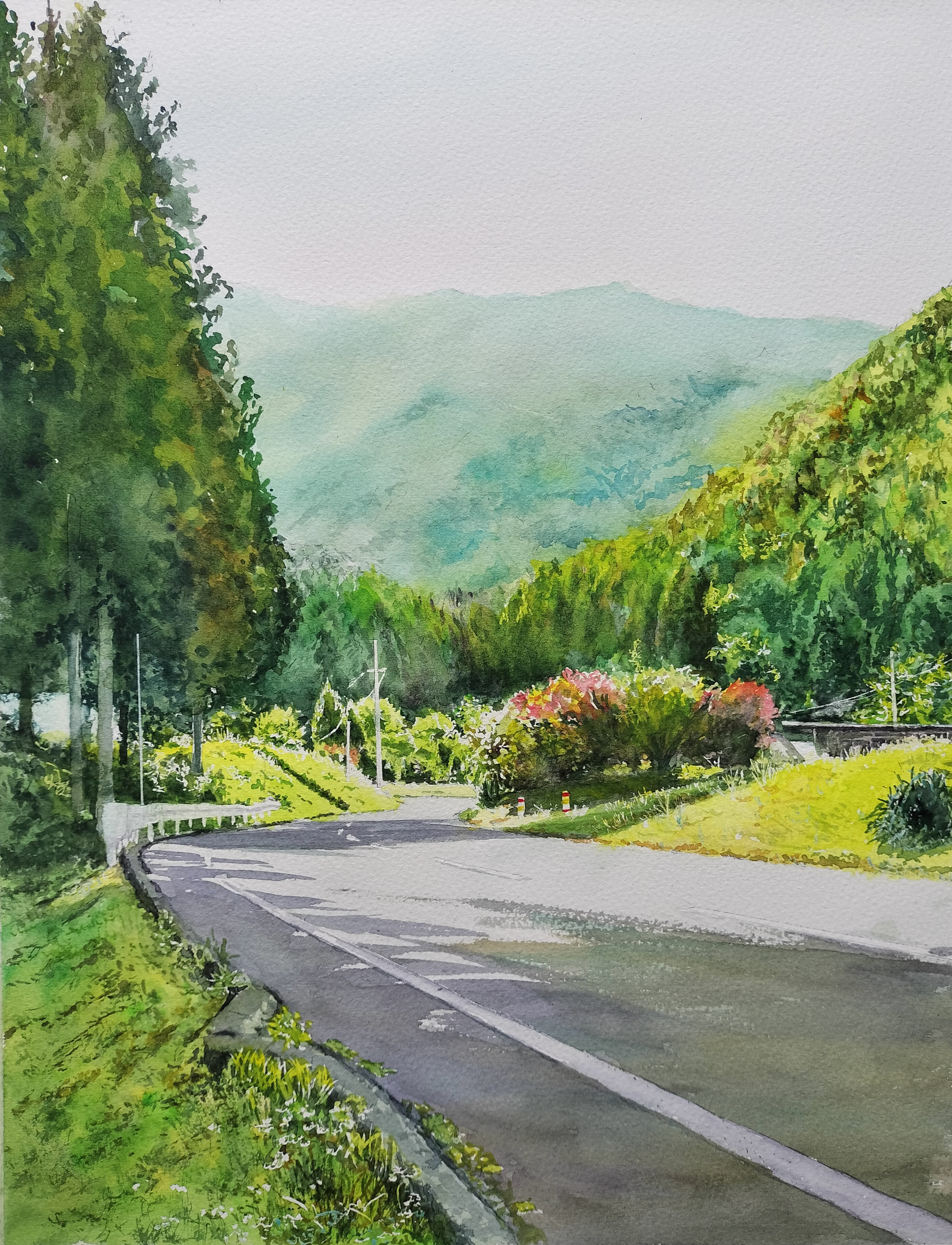 絵画 水彩画 風景画 画題「午後の陽射し」 絵画 yamakasumi56