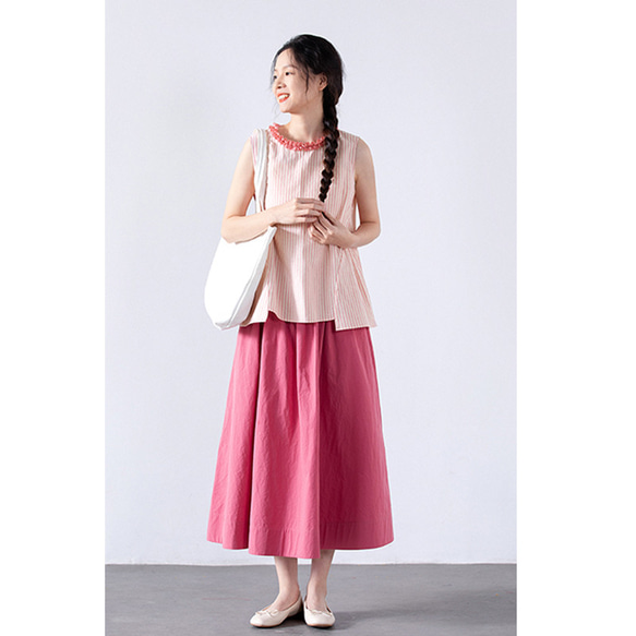 ゴムウエストスカート　ゆとりスカート　100%コットンスカート　ピンクXS-Mサイズ　S263PK　　　　 7枚目の画像
