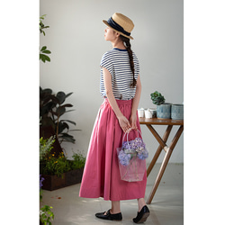 ゴムウエストスカート　ゆとりスカート　100%コットンスカート　ピンクXS-Mサイズ　S263PK　　　　 4枚目の画像