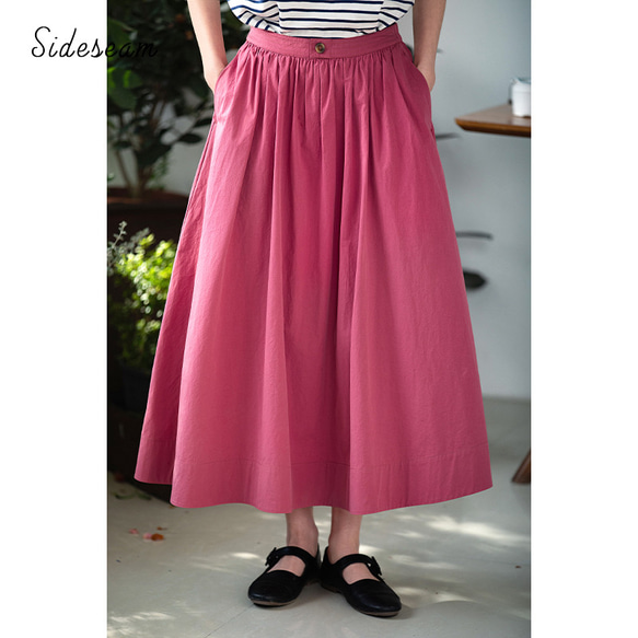 ゴムウエストスカート　ゆとりスカート　100%コットンスカート　ピンクXS-Mサイズ　S263PK　　　　 1枚目の画像