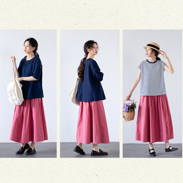 ゴムウエストスカート　ゆとりスカート　100%コットンスカート　ピンクXS-Mサイズ　S263PK　　　　 8枚目の画像