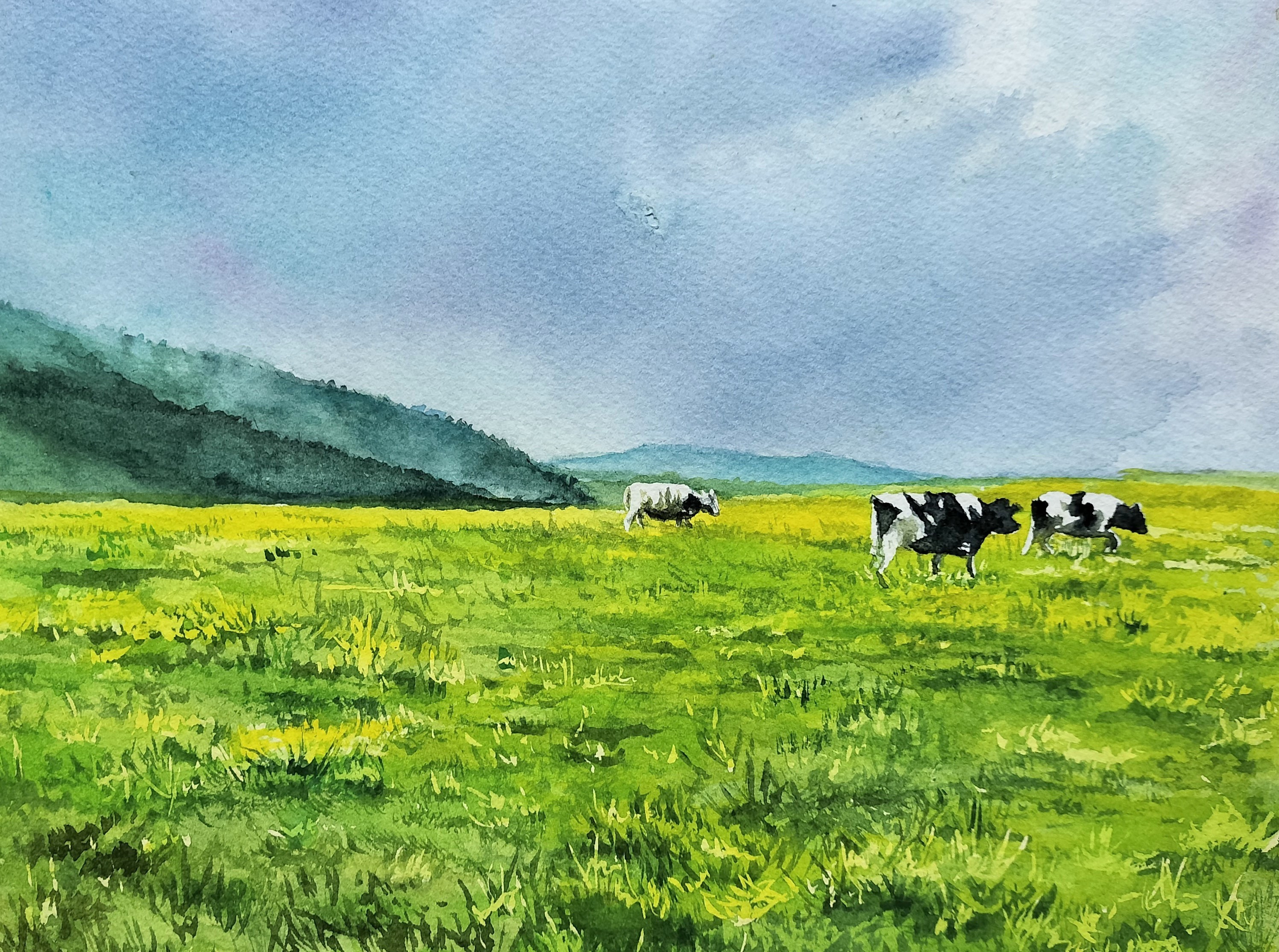 水彩画 風景画　夕陽2(原画) 0_dbb99c4b390c49808efc7267934a