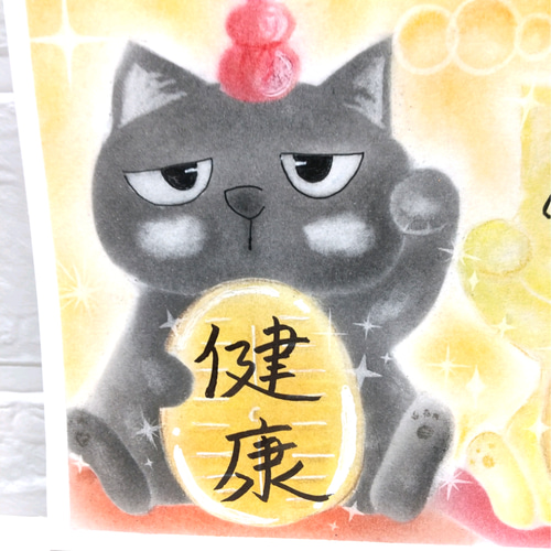 【原画】『ガラクタ猫（改）』（パステル画　猫　招き猫） ◇原画◇ 『 招き猫 になるんだニャー♪』猫 癒し パステル アート