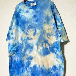 タイダイ染め　ビッグシルエット Tシャツ　Lサイズ　ブルー×ベージュ　 Hippies Dye HD21-55 2枚目の画像