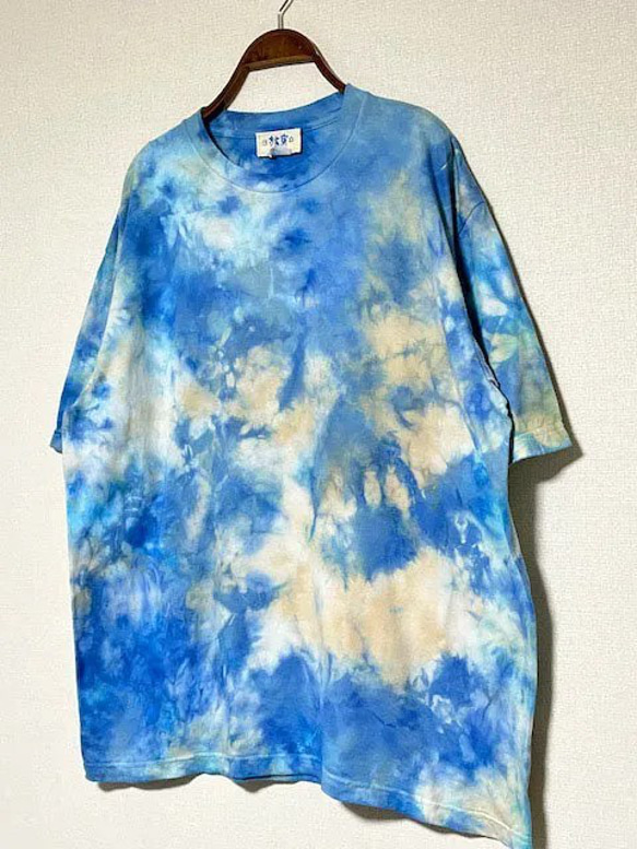 タイダイ染め　ビッグシルエット Tシャツ　Lサイズ　ブルー×ベージュ　 Hippies Dye HD21-55 2枚目の画像