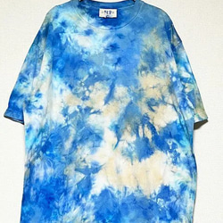 タイダイ染め　ビッグシルエット Tシャツ　Lサイズ　ブルー×ベージュ　 Hippies Dye HD21-55 1枚目の画像