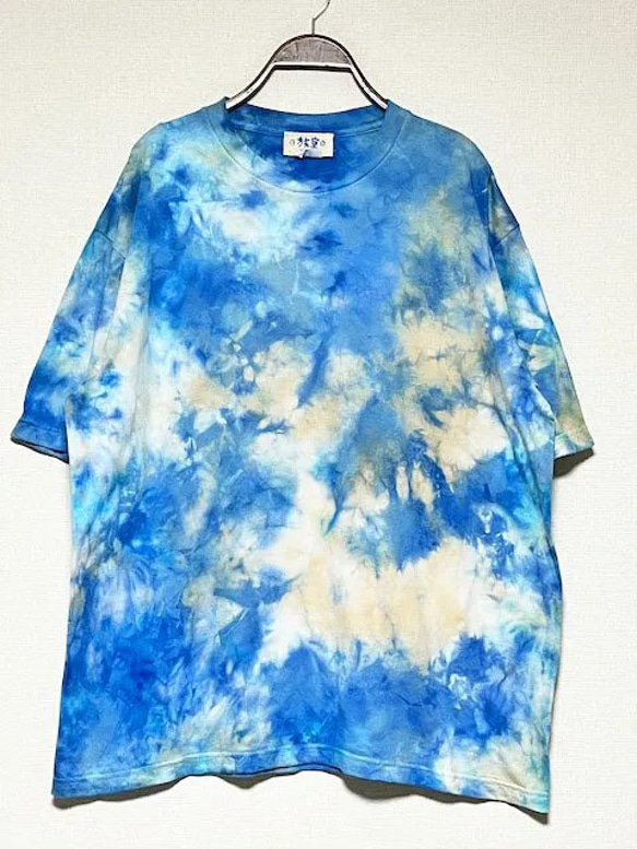 タイダイ染め　ビッグシルエット Tシャツ　Lサイズ　ブルー×ベージュ　 Hippies Dye HD21-55 1枚目の画像