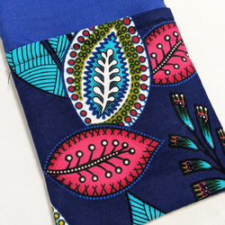 アフリカ布  3つポケット スマホショルダー❤️青いほろほろ鳥とリーフ 8枚目の画像