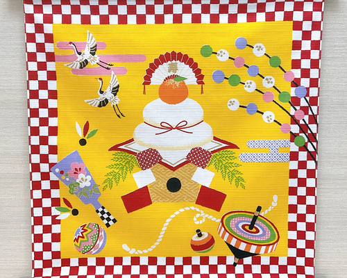 お正月　タペストリー お正月タペストリー 鏡餅と初夢 ラインストーン付 一富士二鷹三茄子 日本製