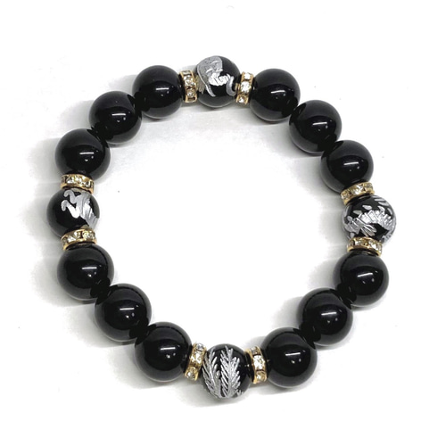 天然石お守りブレスレット 天照大御神様×月読命様モリオン(黒水晶) 天然石お守りブレスレット 天照大御神様×月読命様モリオン(黒水晶