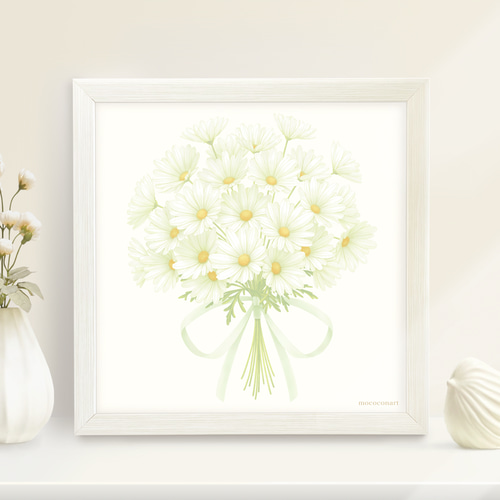 インテリアポスター マーガレットの花束 20×20 正方形 イラスト