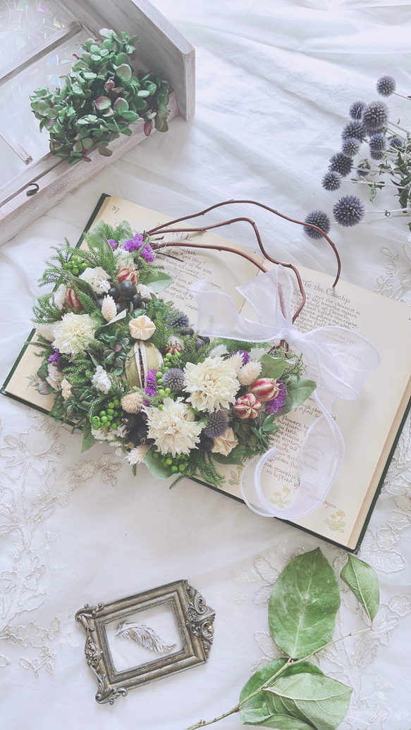 ☆ホワイトダリアのハーフリース☆ ドライフラワー petit.iro 通販