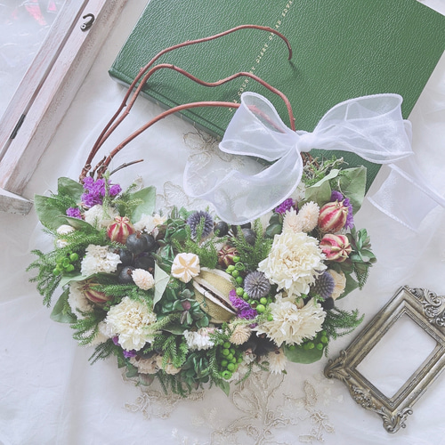 ☆ホワイトダリアのハーフリース☆ ドライフラワー petit.iro 通販