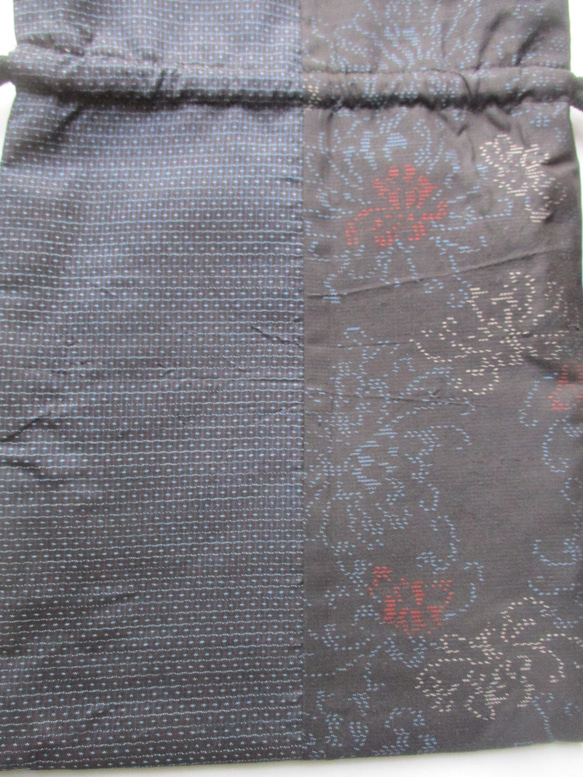 ７７３３　大島紬の着物で作った巾着袋　＃送料無料 6枚目の画像