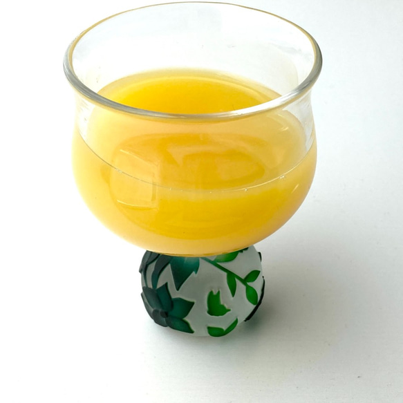 「野花のグラス+ねこ」　Yellow　吹きガラス×サンドブラスト作品 7枚目の画像